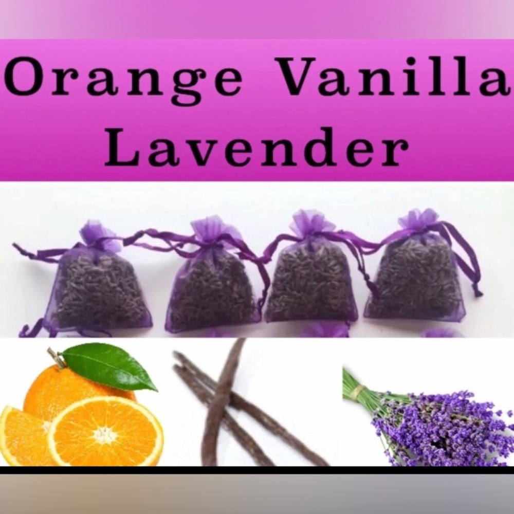 6 ORANGE VANILLA ORGANIC LAVENDER SACHETS 6 Pack Our a New Larger Sachets - Picture 1 of 6